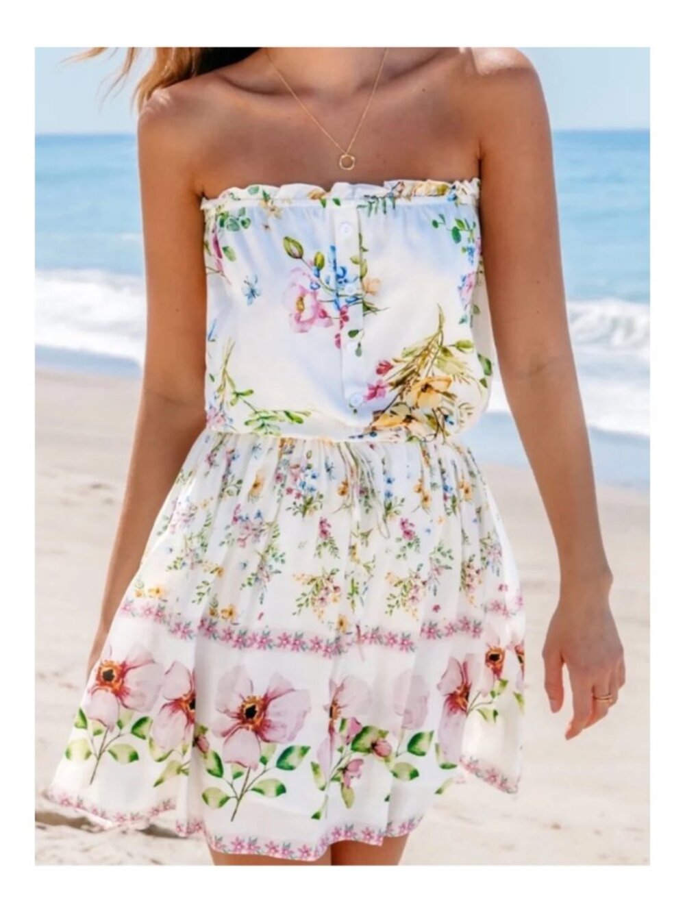 CUPSHE ✨Strapless Floral Sundress  White  Small NWT